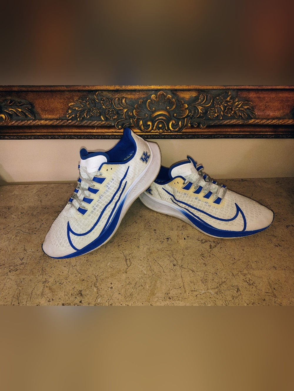 Nike Air Zoom Pegasus 37 Men’s White & Blue Running Shoes. UK Logo